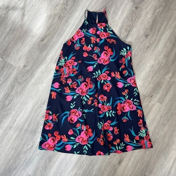 Anthropologie Everly Floral Navy Blue Mini Swing Dress - Picture 7 of 7